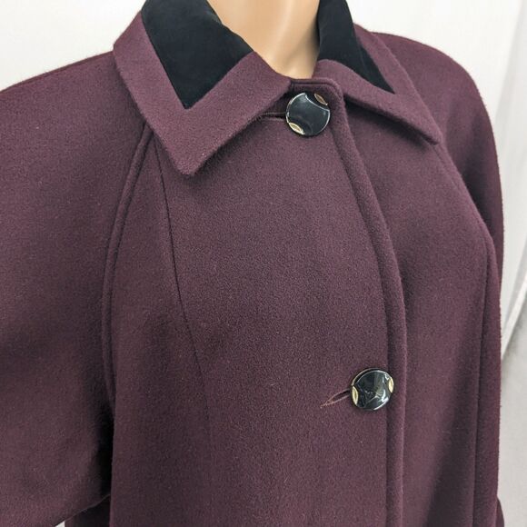 Vintage 1970s Jofeld Wool Coat Plum Swing Velvet Trim Winter Plus Size 1X - Picture 14 of 15